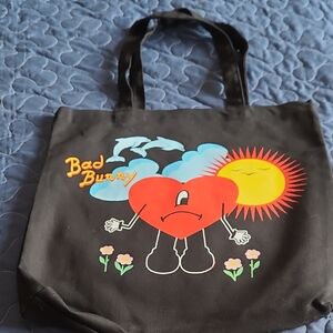 Black Tote Bag with Heart and Sun Design